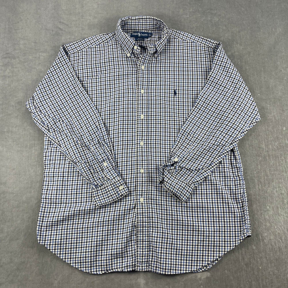 Ralph Lauren Mens L Blue Gingham Blake Button Down Shirt Pony Logo Cotton